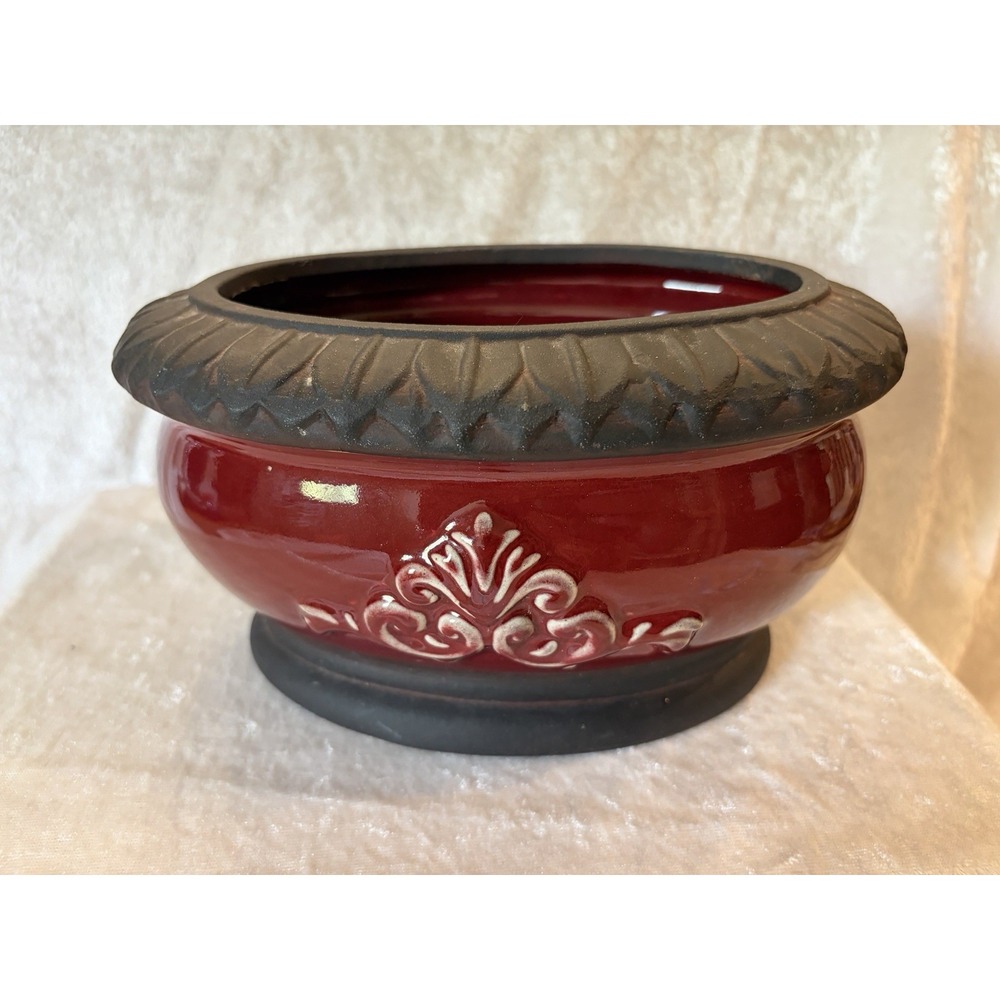 VTG Hosley Pottery Mark Red Ceramic Planter Bowl Rustic Tuscan Farmhouse Decor